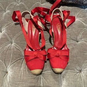 Red Lauren Ralph Lauren ribbon tie ladies shoes